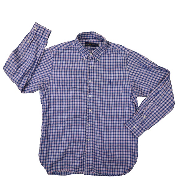 Ralph Lauren Royal Blue Plaid Long Sleeve Button Up Shirt Men's size Large - Picture 1 of 9